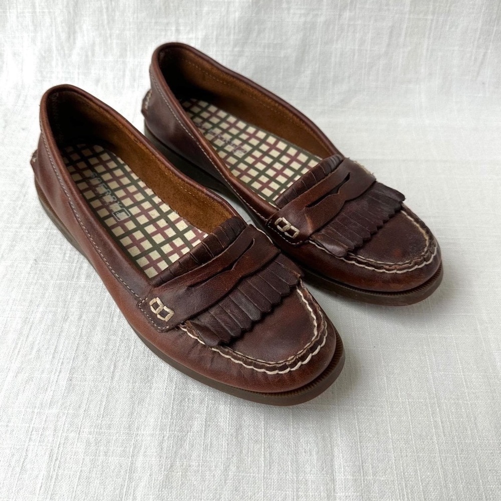Vintage Sperry Top-Sider Womens Dark Brown Leather Kiltie Loafers 7.5M 9294711